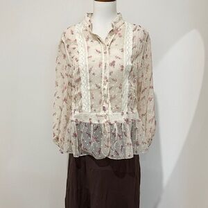 Anthropologie Solitaire Delicate Floral Lace Blouse Prairie Twee Fairy Coquette